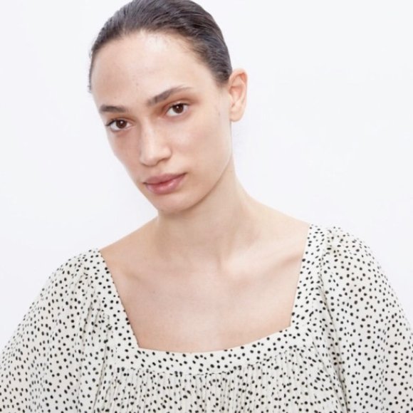 Zara Pleated Square Neck Puff Sleeve Blouse S - Picture 5 of 7